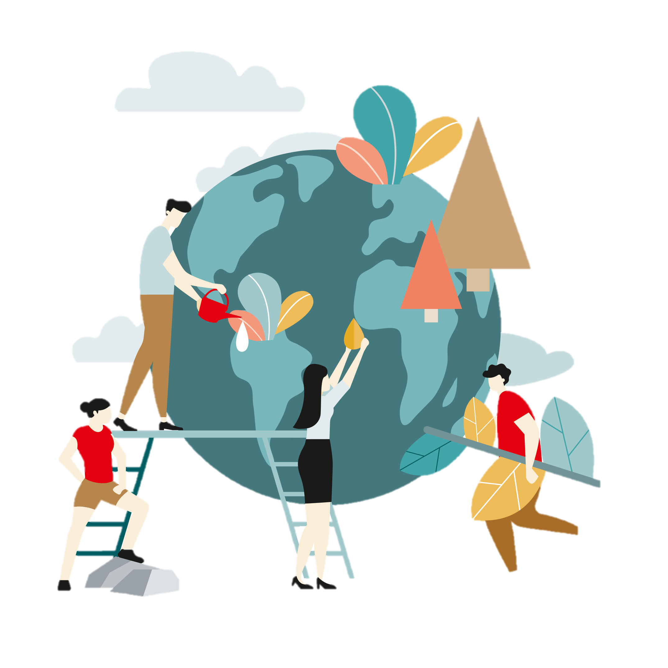 © Shutterstock Viktoria Kurpas, Egger & Lerch Globe; four people water, plant and work to preserve an intact environment